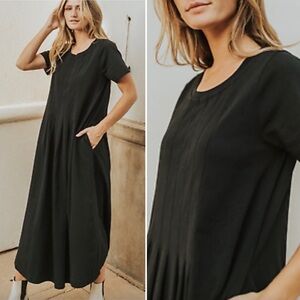 Free People Beach On Repeat Dress Large Black Neutral Short Sleeve Casual Boho